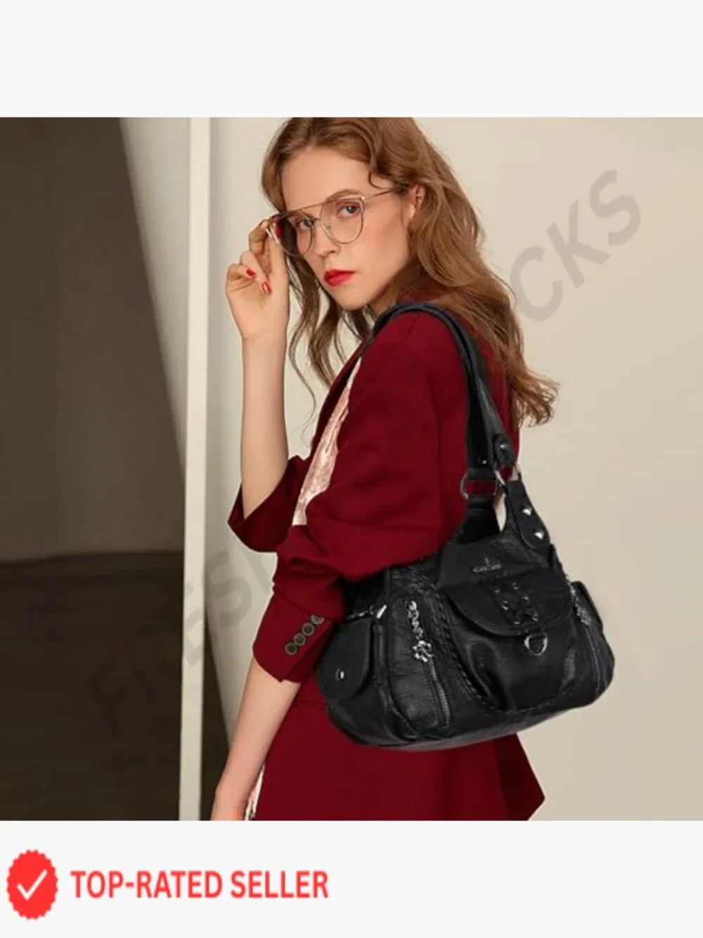 Small Hobo Shoulder Bag Y2K Vegan Leather Multi-Pocket Crossbody Tote Purse